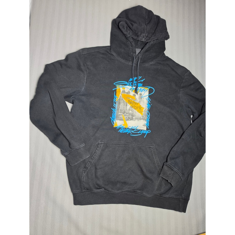HM Mens Regular Fit New York City Graphic Hoodie Faded Black Size M